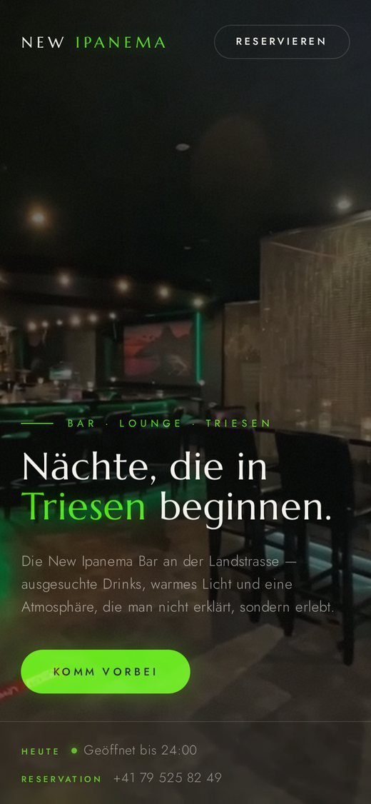 Website New Ipanema Bar auf dem Smartphone